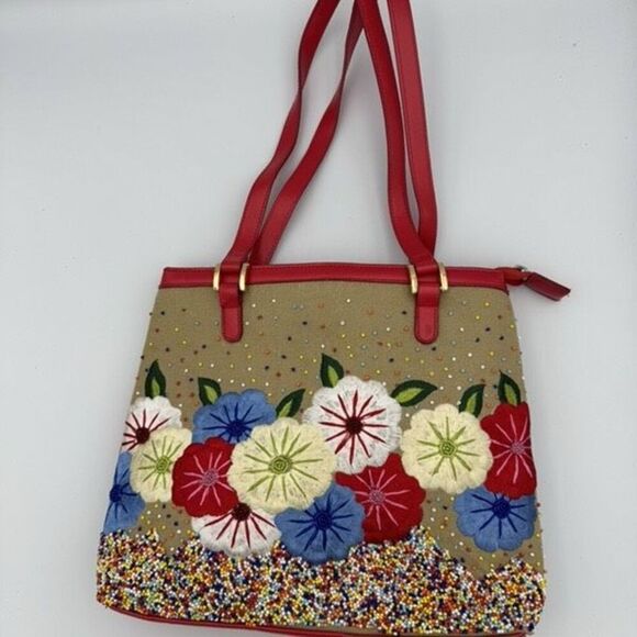 Vintage 90s Ermo Womens Multicolor Embroidered Beaded Floral Shoulder Bag Purse - Picture 8 of 8